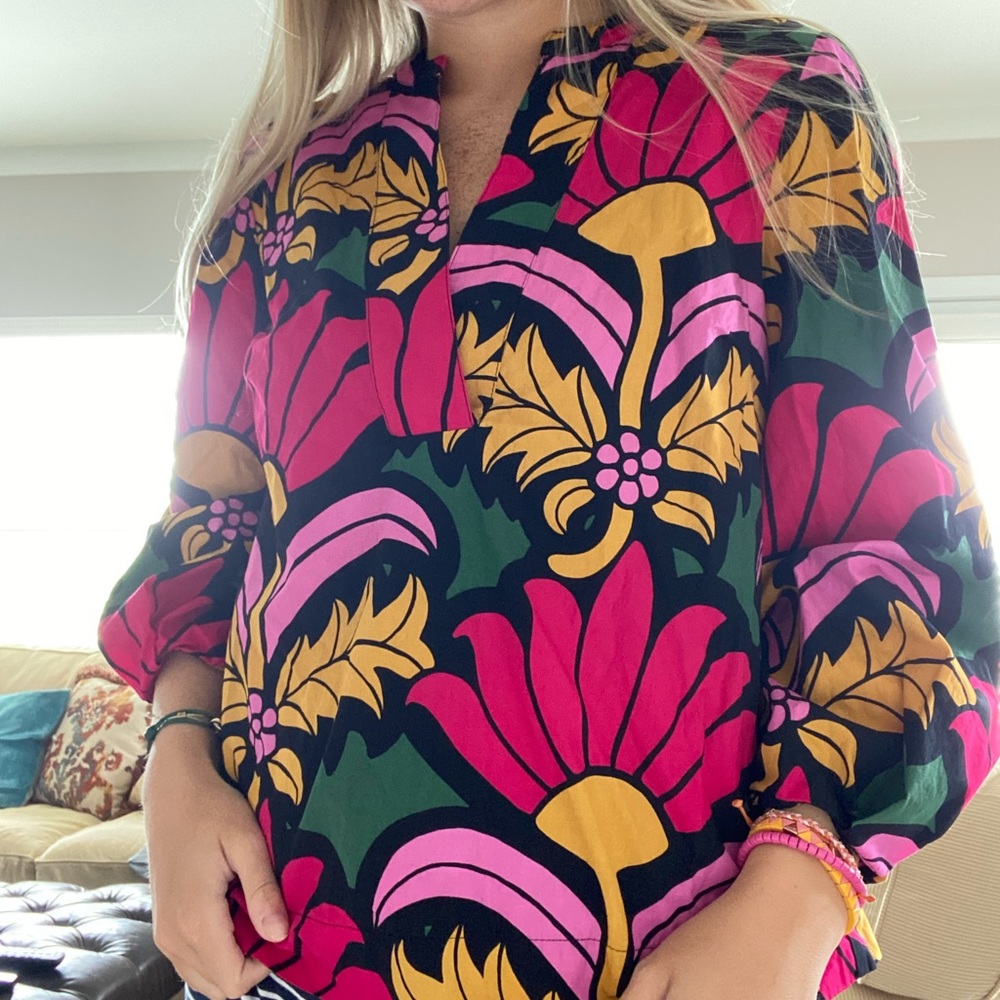 J Crew Open V Neck Poplin Top in Ratti Grandi Fiori